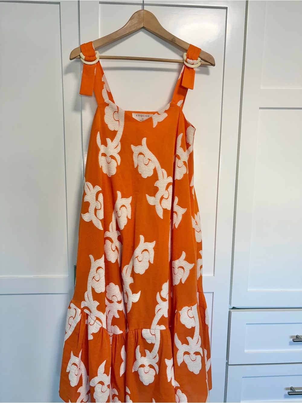 Anthropologie Women's Orange Floral Tie-Shoulder Sundress